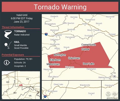 Tornado warning uniontown pa. Feb 16, 2018 · A tornado with winds of 105 mph touched down in Uniontown during Thursday night’s storms, the National Weather Service confirmed Friday. The EF1 tornado -- the first February tornado since 1950 ... 