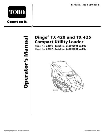 Toro dingo tx 425 owners manual. - Dolor orofacial y desórdenes de la articulacion temporomandibular..