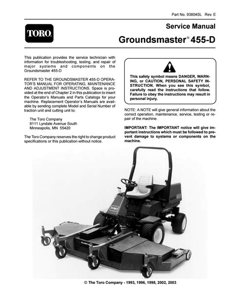 Toro groundsmaster 455 d service repair manual. - Drz 400 e manuale di servizio.