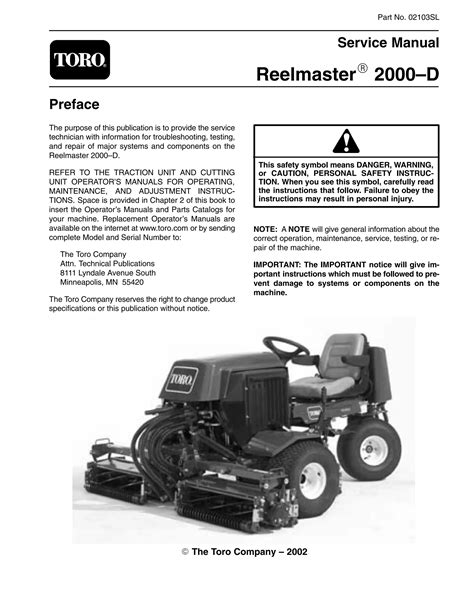 Toro reelmaster 2000 d mower service repair workshop manual. - 1987 s1900 series international trucks repair manual.