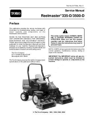 Toro reelmaster 335 d 3500 d mower service repair workshop manual. - Music therapy a medical dictionary bibliography and annotated research guide.