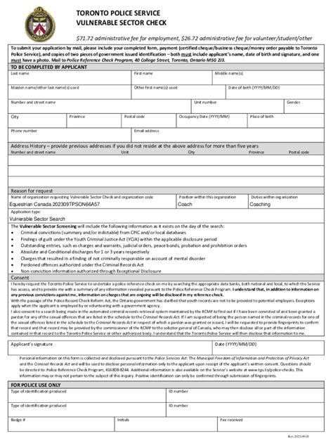 Toronto police vulnerable sector check contact. .  ...