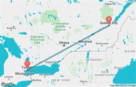 Toronto to quebec city. fly for about 1.5 hours in the air. 8:10 pm (local time): Quebec Jean Lesage International (YQB) Quebec City is the same time as Toronto. taxi on the runway for an average of 15 minutes to the gate. 8:25 pm (local time): arrive at the gate at YQB. deboard the plane, and claim any baggage. 