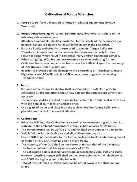 Torque wrench calibration procedure pdf.  SOP-Torque Wrench - Free download...
