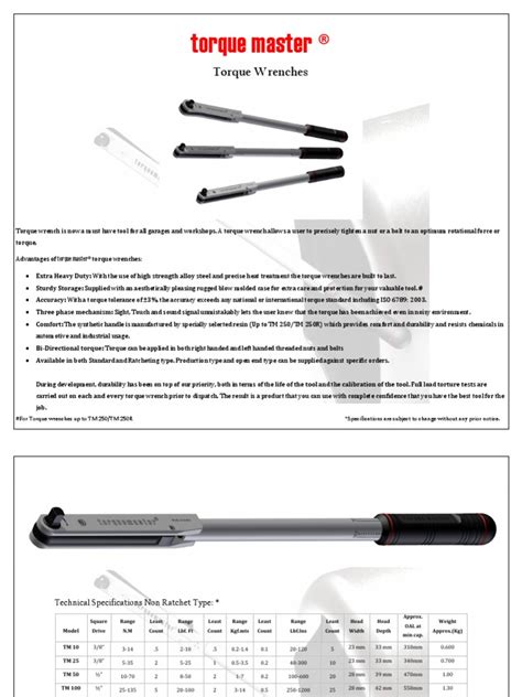 Torque wrench catalogue pdf.  The document provides specifications for var...