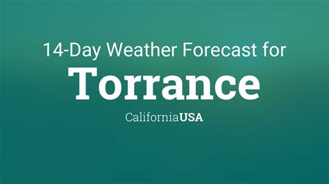 You'll find detailed 48-hour and 7-day extended forecasts, ski reports, marine forecasts and surf alerts, airport delay forecasts, fire danger outlooks, Doppler and satellite images, and thousands of maps. ... 15-Day Forecast My Location: Torrance, CA Current Time: 09:56:10 PM PDT 1 Weather Alert: Maps | More Weather : 15-Day Forecast [Updated .... 