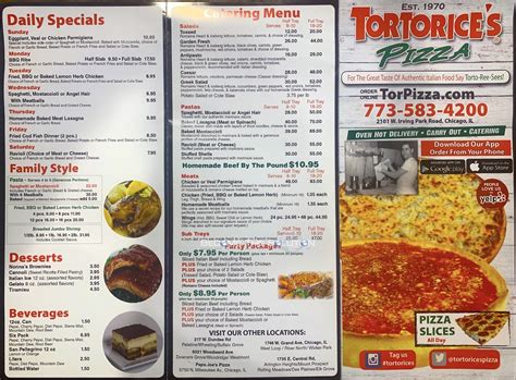 Tortorices pizza. Tortorice's Pizza. CHICAGO | IRVING PARK tortorices 2022-09-17T15:57:06+00:00. Restaurant Menu. Catering Menu. Order Online (773) 583-4200. 2101 W Irving Park Rd 