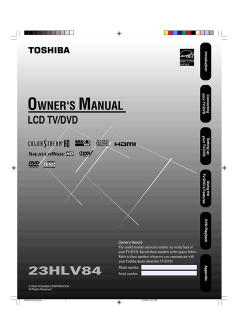 Toshiba 23hlv84 lcd tv dvd service manual. - The chiropractic theories a textbook of scientific research.