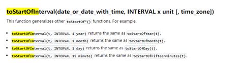 Tostartofinterval clickhouse.  Is it possible to modify toStartOfInterval fu...