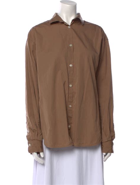 Totême Long Sleeve Button-Up Top - Brown Tops, Clothing