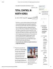 Total control in north korea commonlit answers pdf. In this article, the author makes use of unity, structure of control and other things through which government controls the lives of the people. Explanation: In the article which is named Total Control in North Korea which has been written by the author Jessica Mcbirney. The article is about the ways how the country, North Korea controls the ... 