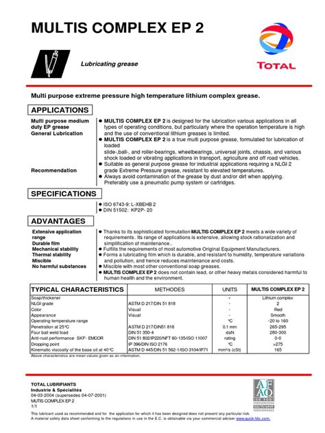 Total multis ep 2 msds. SECTION 1: Identification of the substance/mixture ...