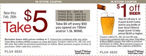 Total wine beer coupon. SATURDAY 12:00 p.m. - 6:00 p.m. Shop wines and beers at the best prices, selection and service. Buy online for home delivery or pick up in our store near you in Charlotte (Myers Park), NC. (704) 295-9292. 