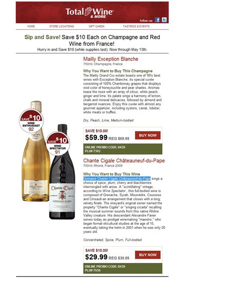 Total wine promo code first order. Apr 23, 2024 · Paste this Total Wine promo code to save up to 15% off 8 or more Select Wines. Reveal this Total Wine promo code to save up to 10% off 2 or More Select Spirits. Today's top Total Wine offer: 25% Off. Find 29 Total Wine coupons and discounts at Promocodes.com. Tested and verified on Apr 24, 2024. 