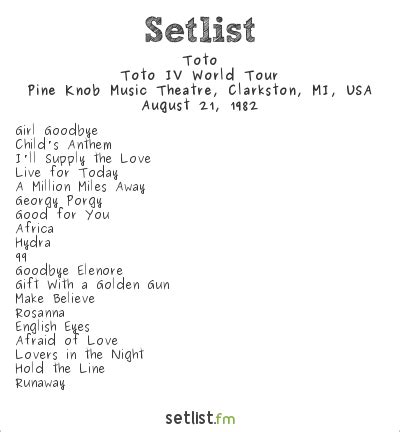 Get the Toto Setlist of the concert at Wintergarden Ballroom, Dallas, TX, USA on February 3, 1980 from the Hydra World Tour and other Toto Setlists for free on setlist.fm!. 