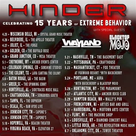 TourDateSearch.com: Hinder tour dates