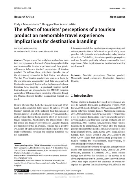 Tourist Perception In Tourism - 770 Words - Internet Public Library