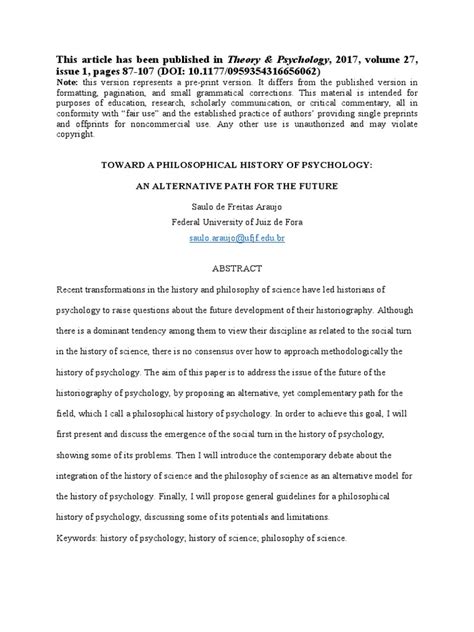 Toward a philosophical history of psychology: An …