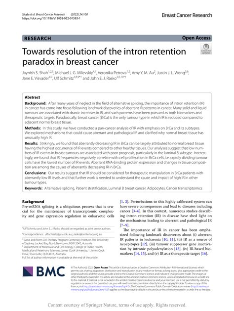 Towards resolution of the intron retention paradox in breast …