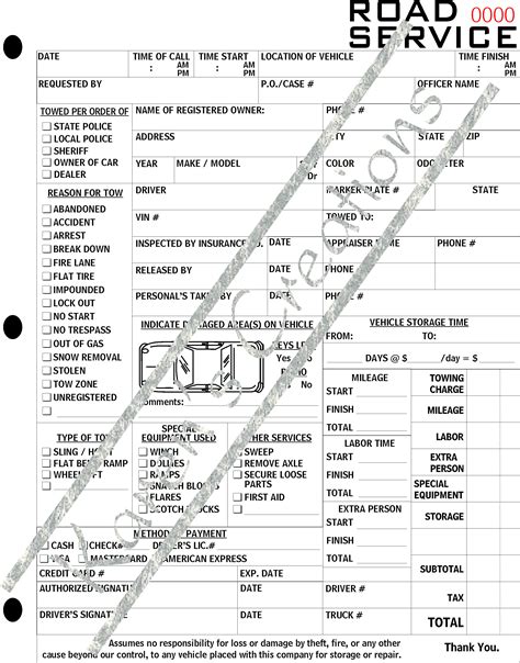 Towing Company Forms 2 pages Dispatch Log and Road Service Form
