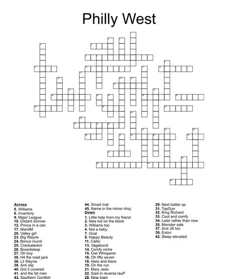 Town west of philadelphia crossword. Things To Know About Town west of philadelphia crossword. 