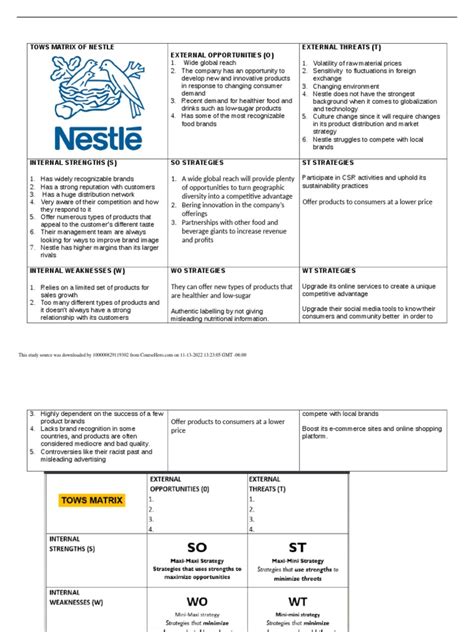 Tows matrix of nestle. .  ...