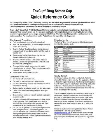 ToxCup Drug Screen Cup Quick Reference Guide