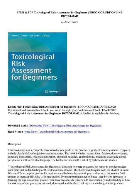 Read Online Toxicological Risk Assessment For Beginners By Jos Torres
