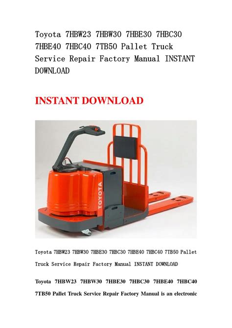 Toyota 7hbw23 7hbw30 7hbe30 7hbc30 7hbe40 7hbc40 7tb50 pallet truck service repair factory manual instant download. - Beechcraft bonanza 36 35 parts manuals service wiring manual download.