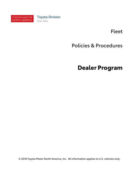 Toyota Fleet Policies and Procedures Dealer