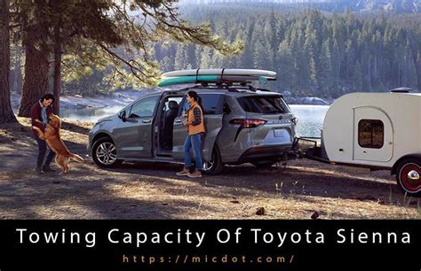 Toyota sienna towing capacity. “The all-new Sienna is an example of Toyota’s commitment to lead the marketplace as it anticipates consumers’ needs and changes in lifestyle,” said Bob Carter, group vice president and general manager, Toyota Division, Toyota Motor Sales, U.S.A. ... It also has a 3,500-pound towing capacity. A four-cylinder engine will be offered for ... 