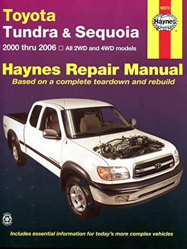 Toyota tundra sequoia 2000 thru 2006 all 2wd and 4wd models haynes repair manual. - Statics and mechanics of materials solutions manual.