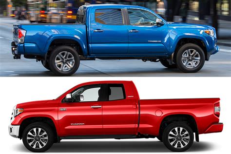 Toyota tundra vs tacoma. Comfort. Due to its greater head- and legroom, passengers in the extended cab will be able to stretch out a lot more in the Toyota Tundra than in the Chevrolet Colorado. The Chevrolet Colorado will be a favorite with tall drivers and their passengers, since it has much greater head- and legroom than the Toyota … 
