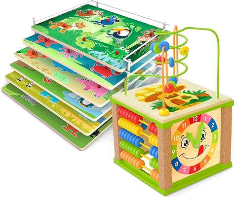 TOYVENTIVE Cubo de actividades de madera para bebés y caja inteligente para  bebé para niña, paquete de 2 juguetes educativos de aprendizaje para niños