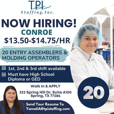 Hi, I'm Keilly proudly serving TPI Staffing Since 2022! We have offices throughout Texas, I am located at our Spring Office 322 Spring Hill Dr, Suite A100 Spring, TX 77386 open Monday-Friday 8:30 AM - 5:30 PM. Please contact me by email with your Resume and Job ID.