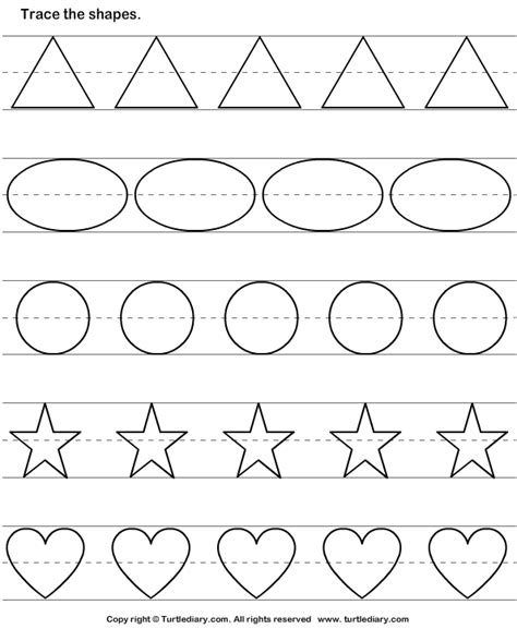 Tracing Basic Shapes Turtle Diary Worksheet
