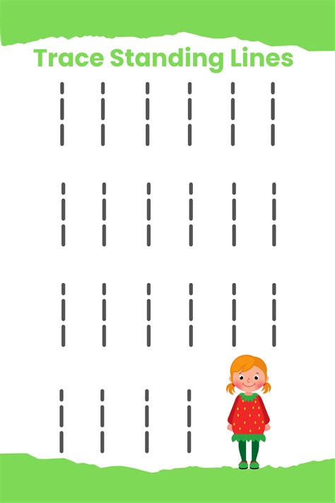 Tracing Pattern Standing Line Worksheet Free Printable PDF
