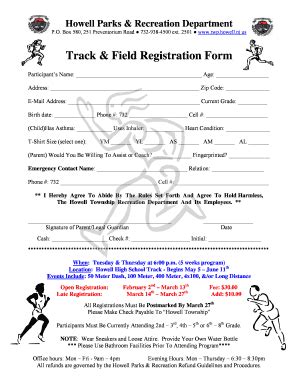 Track and Field Registration Form Fill Out and Sign Printable PDF