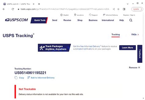 Have you received a text message claiming to be from the USPS regarding a failed delivery? It may notify you that your shipment has been stopped due to an incorrect address and prompt you to update your address using the link provided. The message may include your pending delivery tracking number, "us9514961195221" or similar.. 
