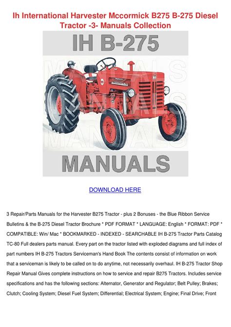 Tractor manuals for international b275 tractor. - Volvo ec15b xr ec15bxr kompaktbagger ersatzteilkatalog handbuch instant sn 10151 und höher.