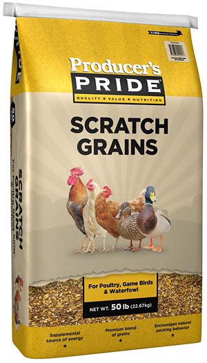 Tractor supply scratch grains. Grit - When birds have access to coarse litter or whole grains, an insoluble grit should be fed. Limit intake of grit to 1 pound per 100 pounds of feed or 2 pounds per 100 birds per week. Grit can be blended with their regular ration or offered free choice in a separate feeder. Do not allow feeders to run empty or stale feed to accumulate. 