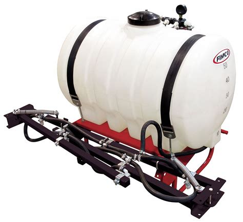 Tractor supply sprayer tank. 15 gal. trailer sprayer tank with molded fill indicators. Large screw cap for easy mixing of chemicals. 100 PSI, 2.2 GPM Remco diaphragm pump. Boom width measures 30 in.; spray width measures 60 in. Backed by a 3-year limited warranty on the trailer sprayer. Equipped with 10 in. pneumatic tires for easy transport. 