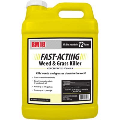 Tractor supply weed and grass killer. Do not use for spot weed control in lawns since RM18 Fast-Acting Weed & Grass Killer kills lawn grasses. WHEN TO APPLY Use anytime weeds and grasses are actively growing. For best results, apply during warm, sunny weather (above 60° F) to accelerate systemic movement from foliage to roots. Apply when air is calm to prevent drift to desirable ... 