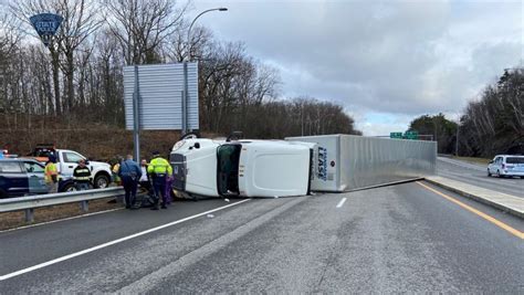 Tractor-trailer rolls over on ramp from Mass Pike to I-290 in Auburn