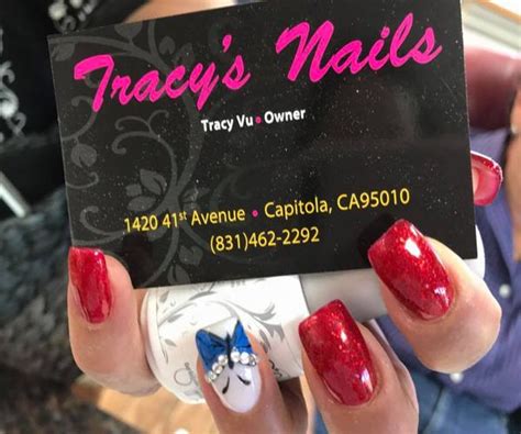 Tracy nails capitola services. Tiffany's Nails is one of Capitola's most popular Nail salon, offering highly personalized services such as Nail salon, etc at affordable prices. ... Tiffany's Nails. ServicesNail salon; Get directions to Tiffany's Nails. 1955 41st Ave B5, Capitola, CA 95010, United States. Mon-Sat. 