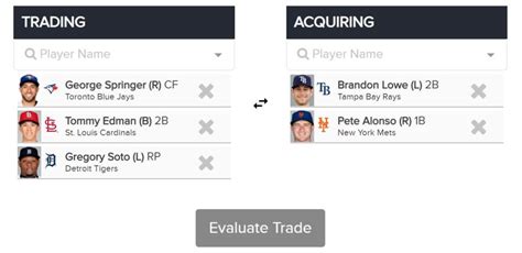 Trade analyzer mlb. Fantasy Baseball Lineups Advice and Start/Sit Recommendations. Once you compare MLB players, the tool provides you with the fantasy baseball recommendation on who you should start or sit. When ... 