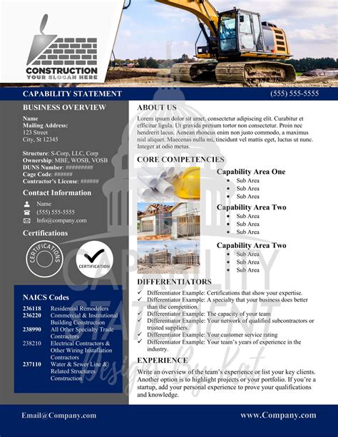 Traditional Construction Capability Statement with Sub Capabilities