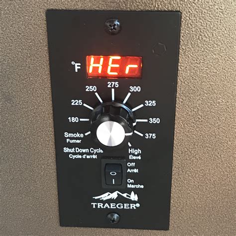Traeger her code. Lightly press the button in the hole and the readout will show the P followed by the current setting. Each increment will result in an increase of 10 seconds to pause between auger cycles. Here is a table to show the settings: Traeger recommends staying within the P-0 to P-4 range. Running consistently below 150-160°F may cause your fire to go ... 