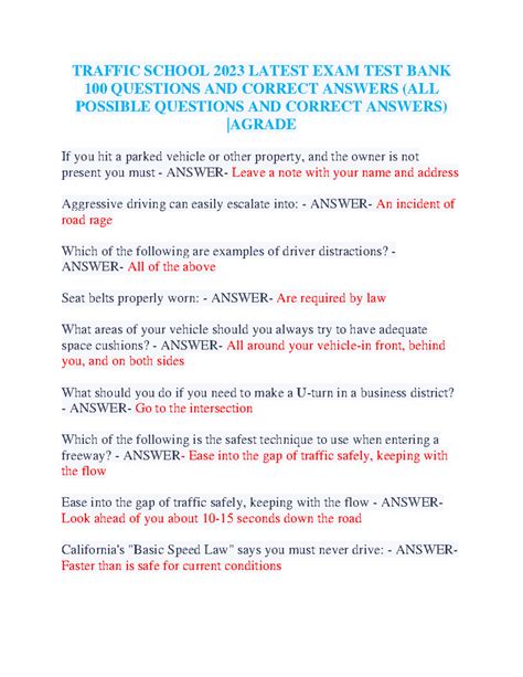 Traffic School Test Questions And Answers