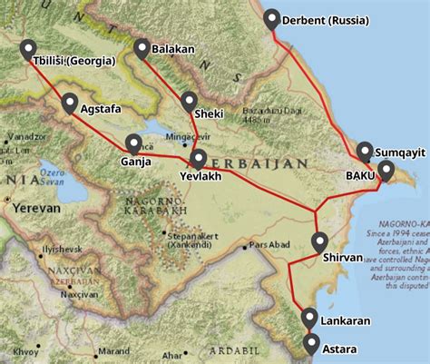 Train route Baku - Astara on the map of Baku